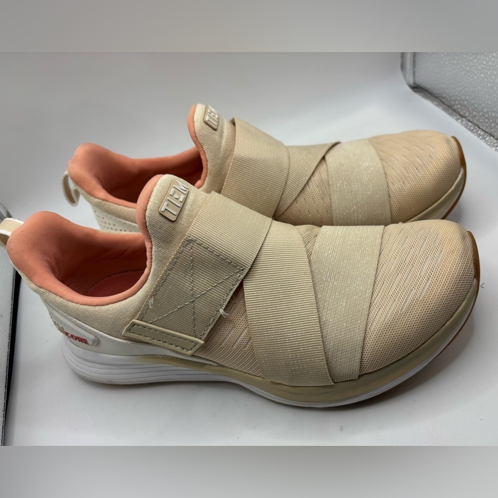 TIEM Womens Beige Cross Strap Slip On Training Shoes Size 7.5 Athleisure